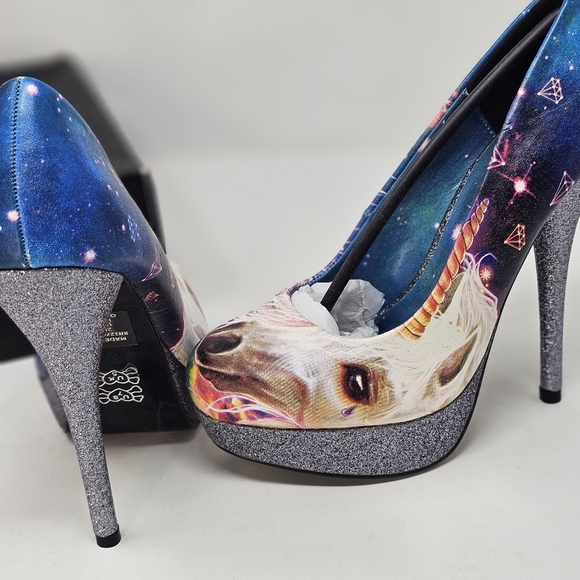 Iron Fist Unicorn Platform Heels | Graphic Faux Leather Glitter Sz 7 Legacy Glam - Picture 5 of 12